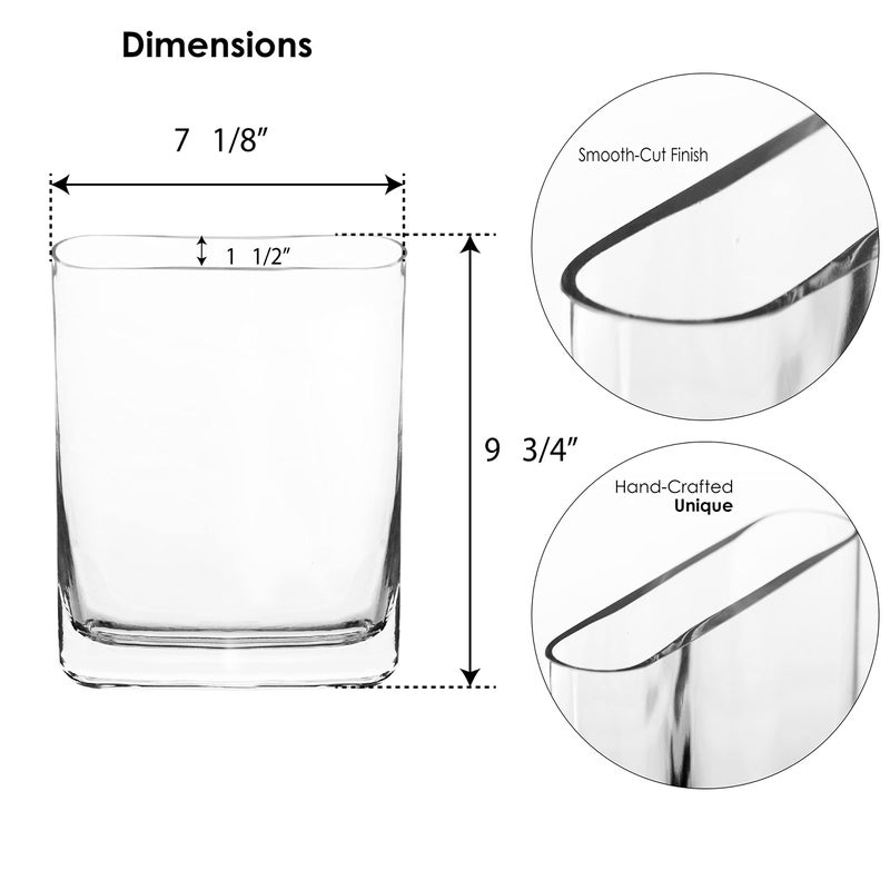 CYS EXCEL Glass Book Vase (H:10" Open:7"x2") Round Edge Oval Flower Vase Rectangular Wedding Centerpiece - Image 2